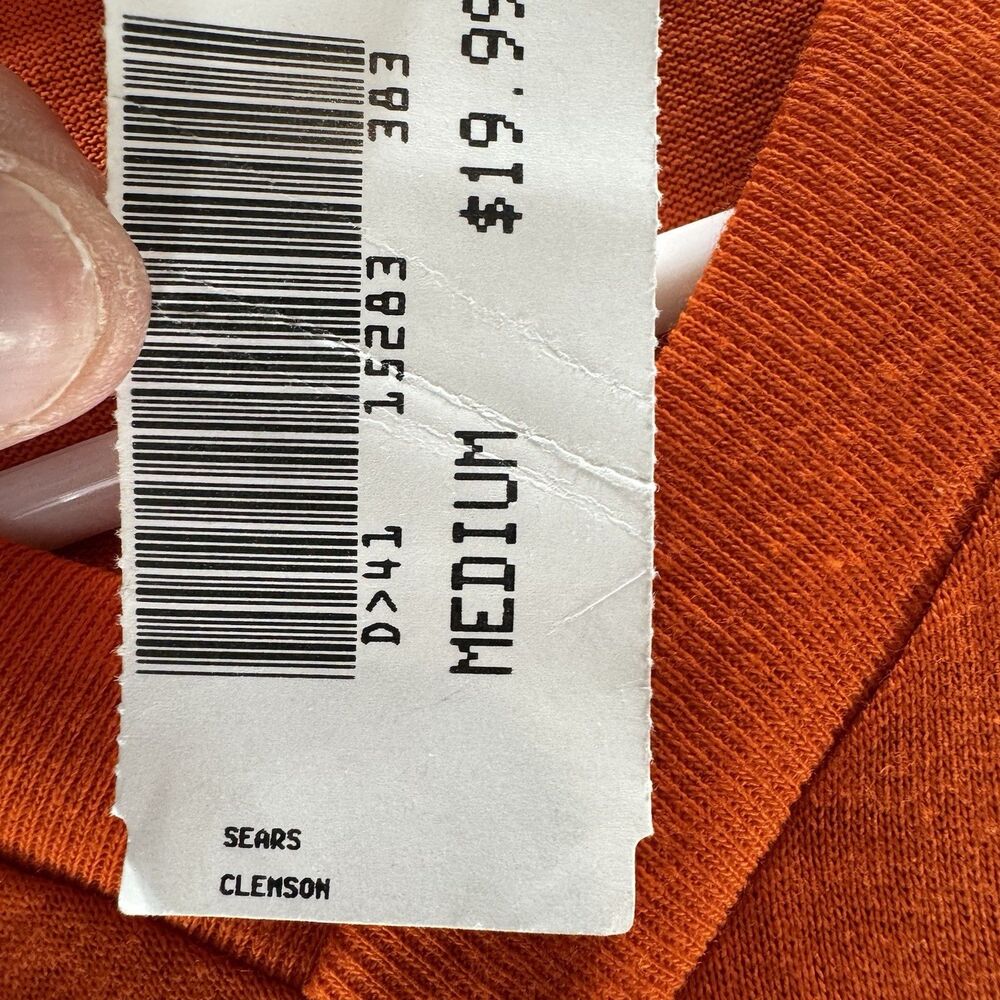Vintage 80s Clemson Tigers Shirt Mens Medium‎ Orange Logo 7 Raglin Deadstock USA - Picture 10 of 15